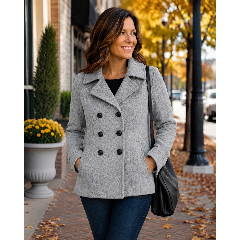 Womens Small Double Breasted Peacoat Wool Blend Princess Seams Lined Classic